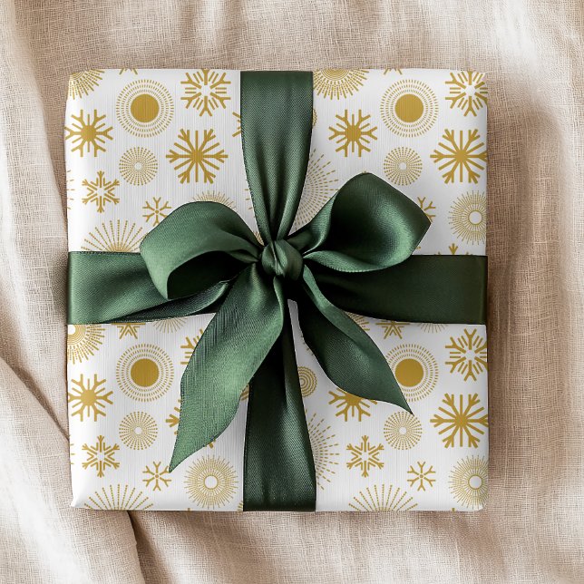 Modern White Gold Snowflakes Christmas Holidays Wrapping Paper (Creator Uploaded)