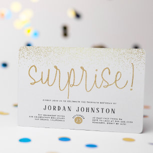 Modern White & Gold Surprise Birthday Party Invitation Postcard