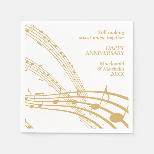 Modern White Gold SWEET MUSIC Happy Anniversary Napkins