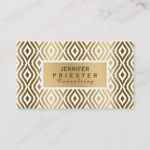 Modern White  Gold teardrop Geometric Pattern Business Card