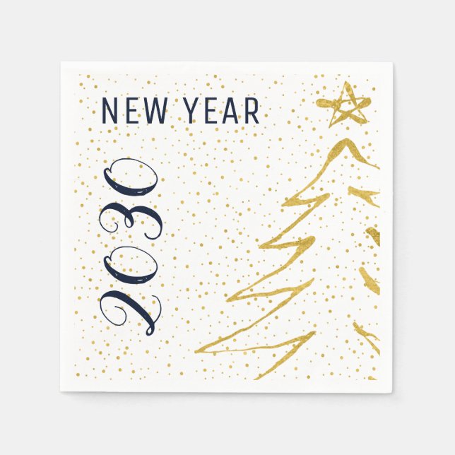 Modern white gold tree New Years party 2018 Paper Napkins (Front)