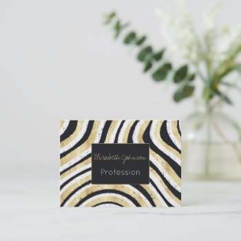 Modern White Gold Wavy Brushstrokes Black Design Business Card by Trendy_arT at Zazzle