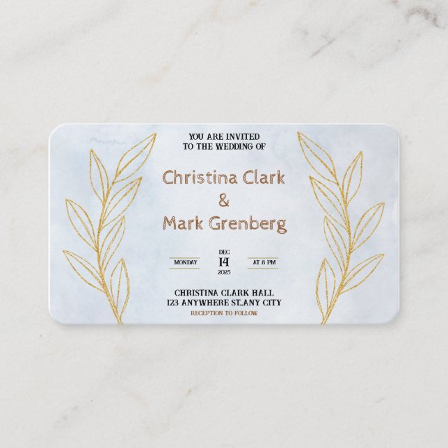 Modern White Gold Wedding Invitation (Front)