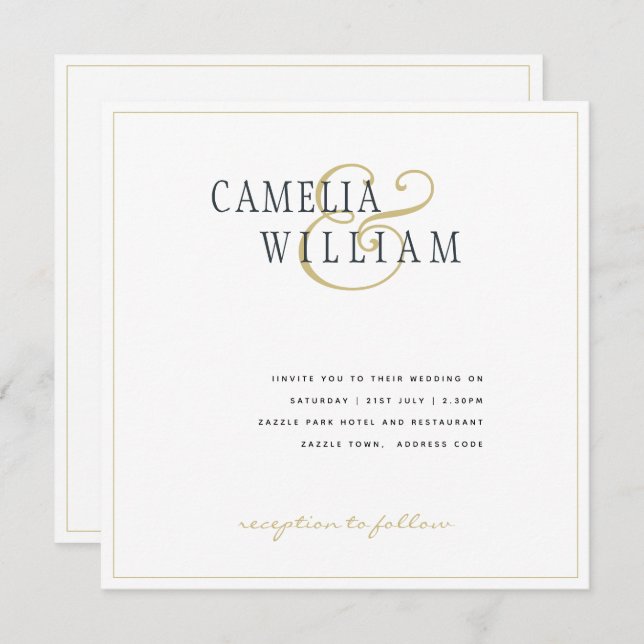 Modern White Gold Wedding Invitation Classic  (Front/Back)