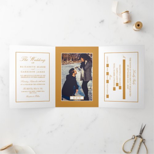 Modern White  Gold Wedding Suite Tri_Fold Invitation