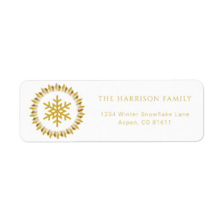 Modern White Gold Wreath Snowflake Christmas Label