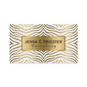 Modern White & Gold Zebra Stripes Pattern Business Card