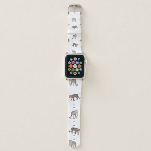 Modern White Golden Leopard Jungle Animals Apple Watch Band