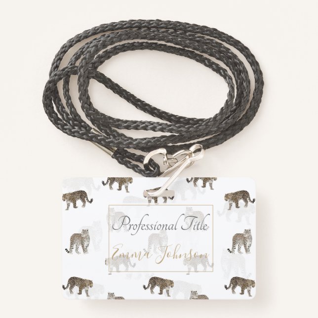 Modern White Golden Leopard Jungle Animals Badge (Front with Lanyard)