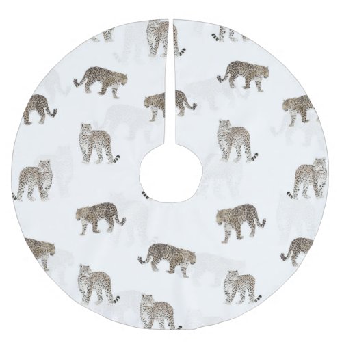 Modern White Golden Leopard Jungle Animals Brushed Polyester Tree Skirt