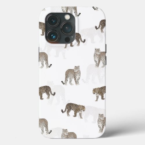 Modern White Golden Leopard Jungle Animals iPhone 13 Pro Case