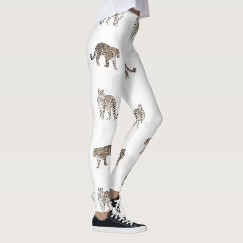 Modern White Golden Leopard Jungle Animals Leggings