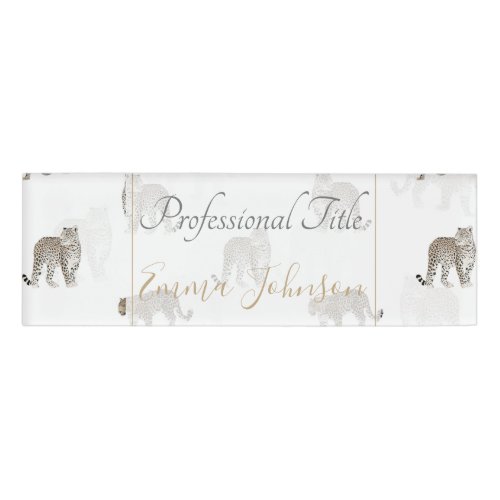 Modern White Golden Leopard Jungle Animals Name Tag