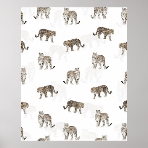 Modern White Golden Leopard Jungle Animals Poster