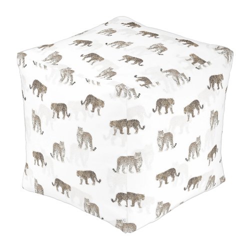 Modern White Golden Leopard Jungle Animals Pouf