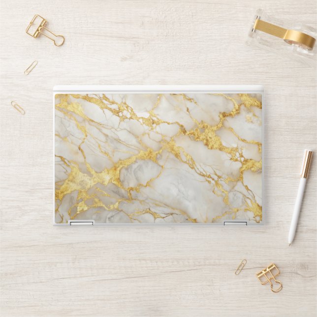 Modern White & Golden Marble  HP Laptop Skin (Desk)