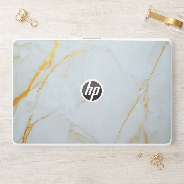 Modern White & Golden Marble  HP Laptop Skin (Desk)