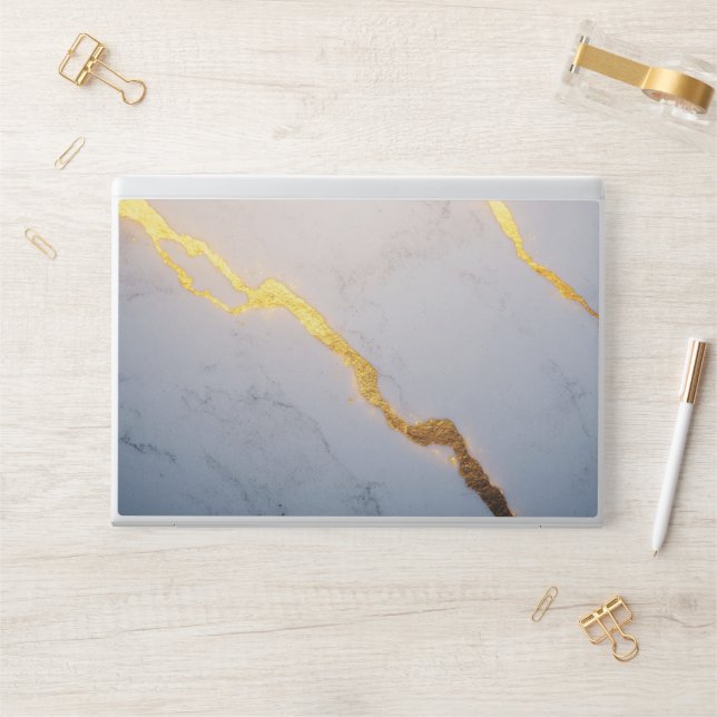 Modern White & Golden Marble  HP Laptop Skin (Desk)