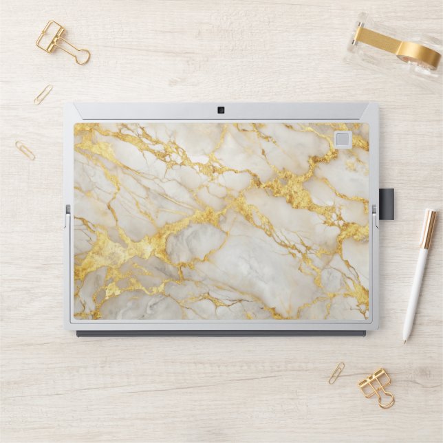 Modern White & Golden Marble  HP Laptop Skin (Desk)