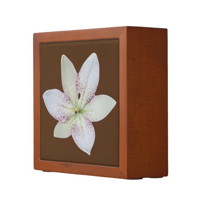 Modern White Golden-rayed lily Flower Pattern   Desk Organizer (Right)