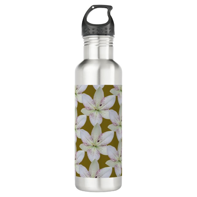 Modern White Golden-rayed lily  Flower       Stainless Steel Water Bottle (Front)
