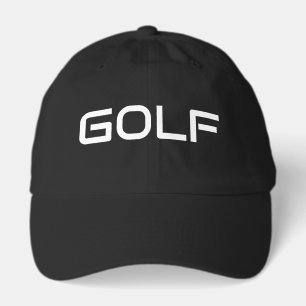 Modern White GOLF Text Bold Black Background Hat