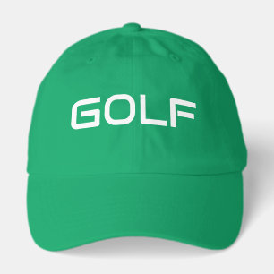 Modern White GOLF Text Kelly Green Background Hat