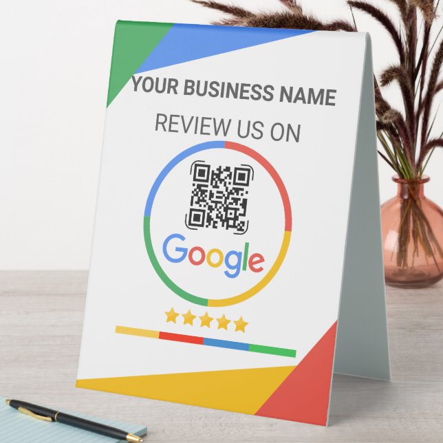 Modern White Google Review QR Code Table Tent (In SItu (Table))