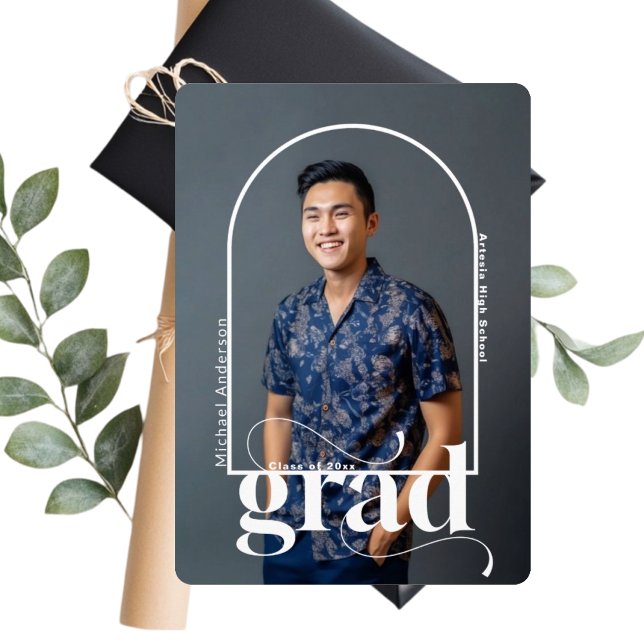 Modern White GRAD Arch Photo Graduate Announcement (Creator Uploaded)