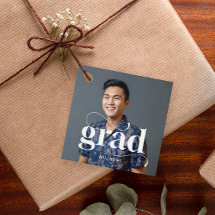  Modern White Grad Typography Photo Graduation Favor Tags