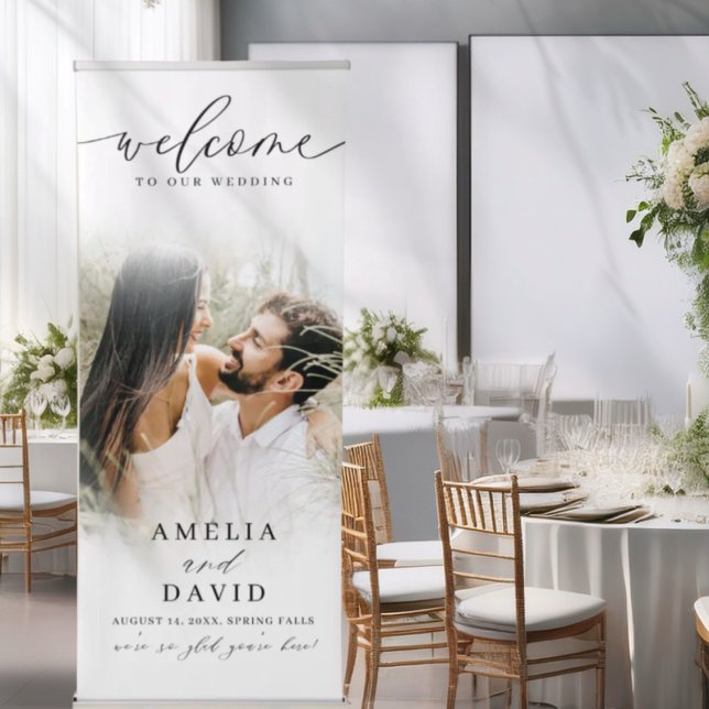 Modern White Gradient & Photo Wedding Retractable Banner (Creator Uploaded)