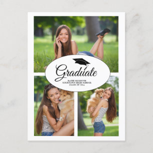 Modern White Graduation 3 Photo Collage Invitation Postcard