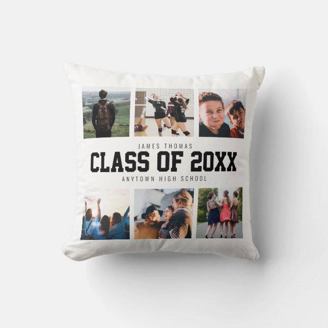 Modern White Graduation Photo Keepsake Memory Throw Pillow (Front)