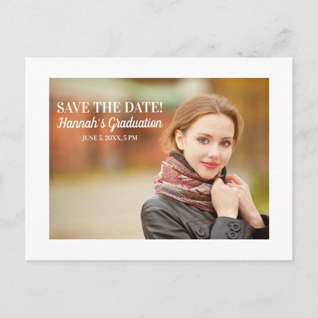Modern White Graduation Save Date Landscape Photo Postcard (Front)