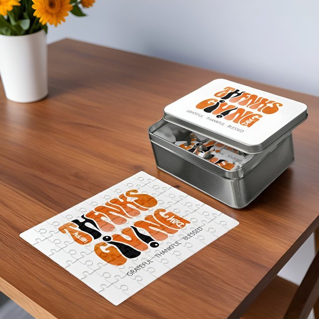 Modern White Graffiti Thanksgiving Autumn Fall  Jigsaw Puzzle (Creator Uploaded)