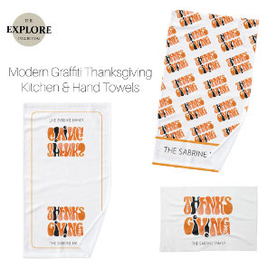 Modern White Graffiti Thanksgiving Autumn Fall  Kitchen Towel