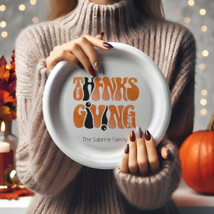 Modern White Graffiti Thanksgiving Autumn Fall Paper Plates