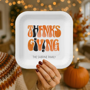 Modern White Graffiti Thanksgiving Autumn Fall Paper Plates