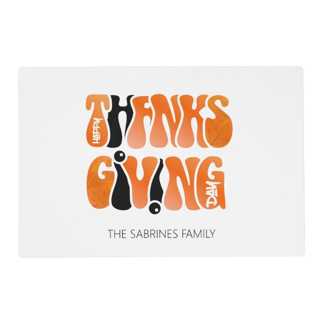 Modern White Graffiti Thanksgiving Autumn Fall  Placemat (Front)
