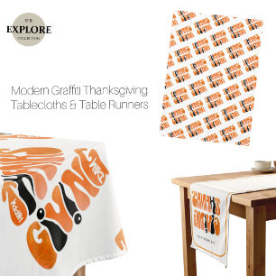 Modern White Graffiti Thanksgiving Autumn Fall Tablecloth