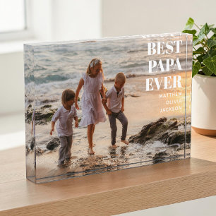 Modern White Grandkids Names Simple Best Papa Ever Photo Block