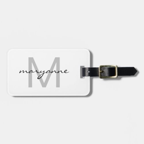 Modern White Gray Black Monogrammed Initial Name Luggage Tag
