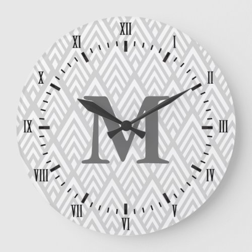 Modern White  Gray Deco Roman Numerals Name Large Clock