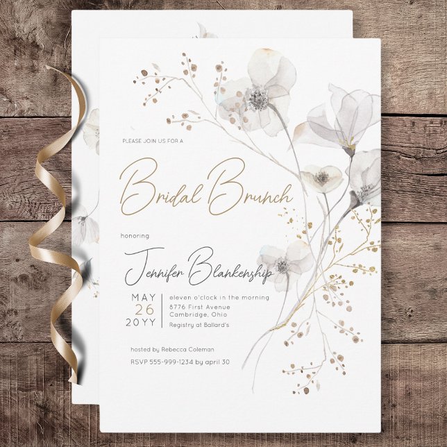 Modern White Gray & Gold Floral Bridal Brunch Invitation (Modern White Gray & Gold Floral Bridal Brunch Invitation)