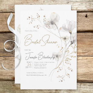 Modern White Gray & Gold Floral Bridal Shower Invitation