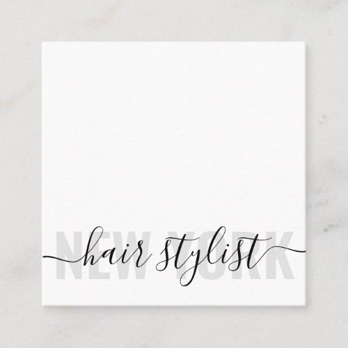 Modern white gray hair stylist signature logo square business card