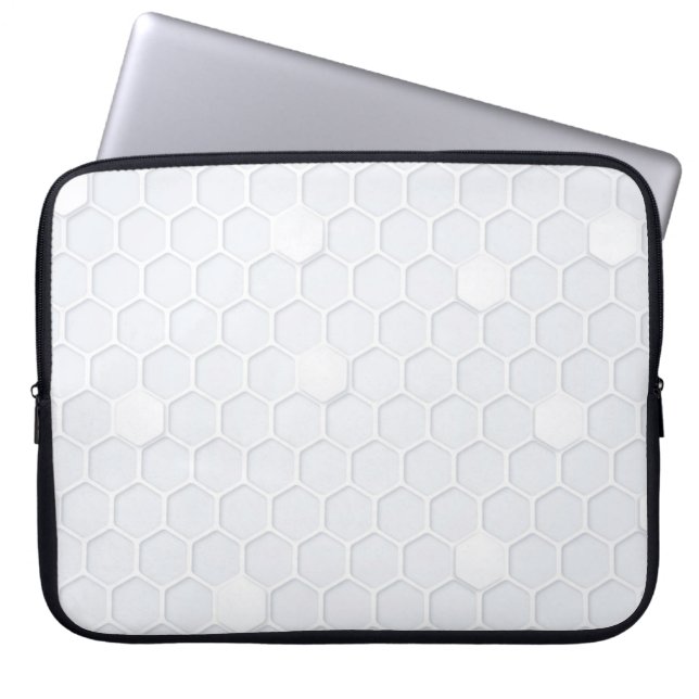 Modern White-Gray Hexagonal Pattern Laptop Sleeve (Front)
