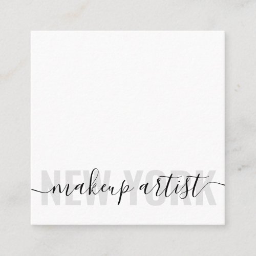 Modern white gray makeup artist signature logo square business card