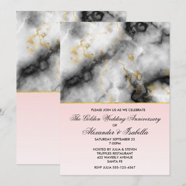 Modern White Gray Marble Anniversary Invitation (Front/Back)