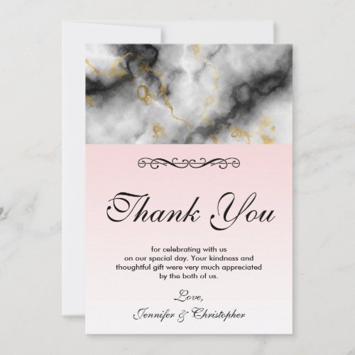 Modern White Gray Marble  Gold Ribbon Thank You